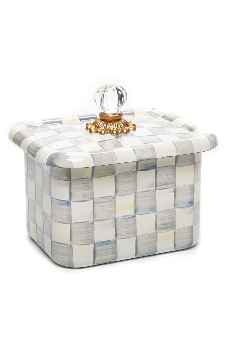 MACKENZIE CHILDS Sterling Check Enameled Steel Recipe Box, Main, color, Grey/ White