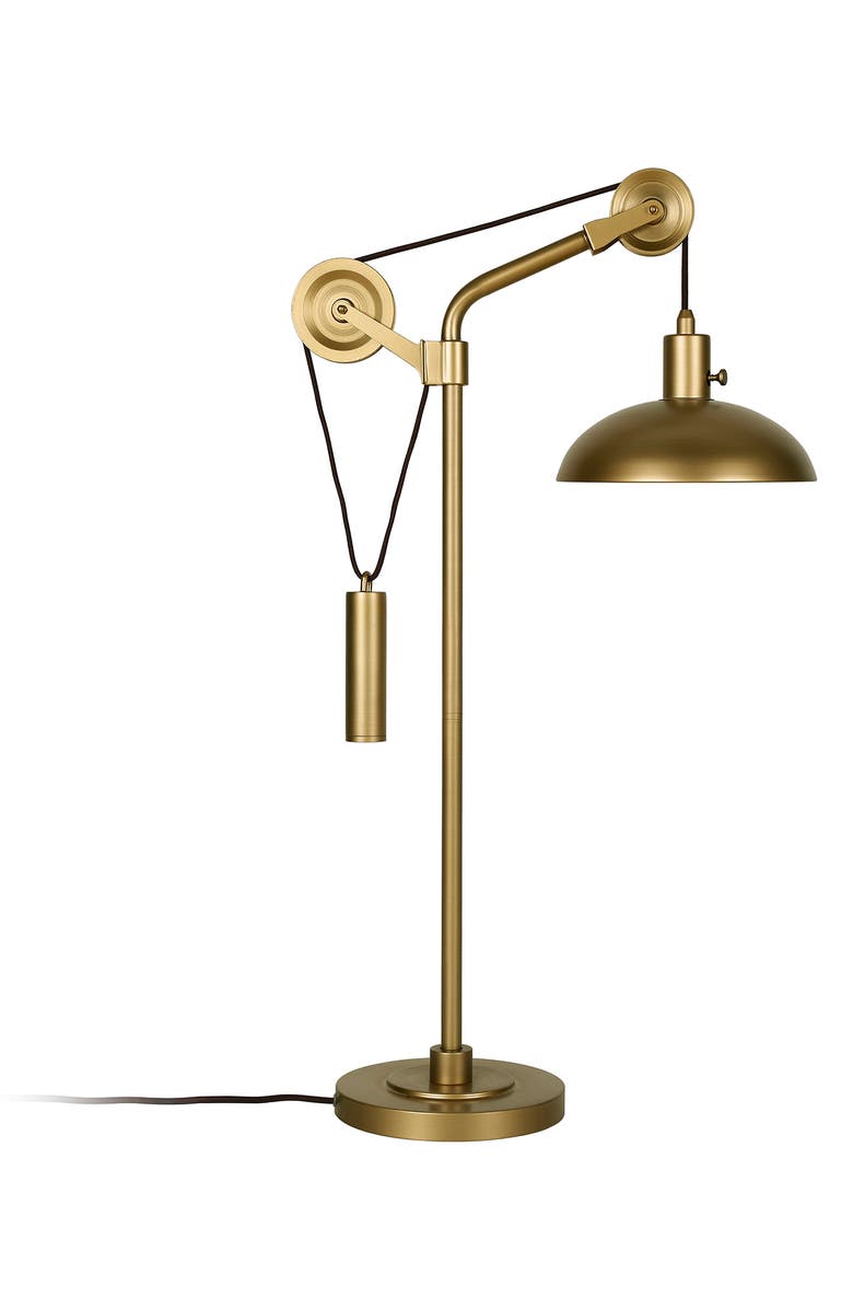 HUDSON AND CANAL Neo Brass Table Lamp  with Solid Wheel Pulley System, Main, color, 