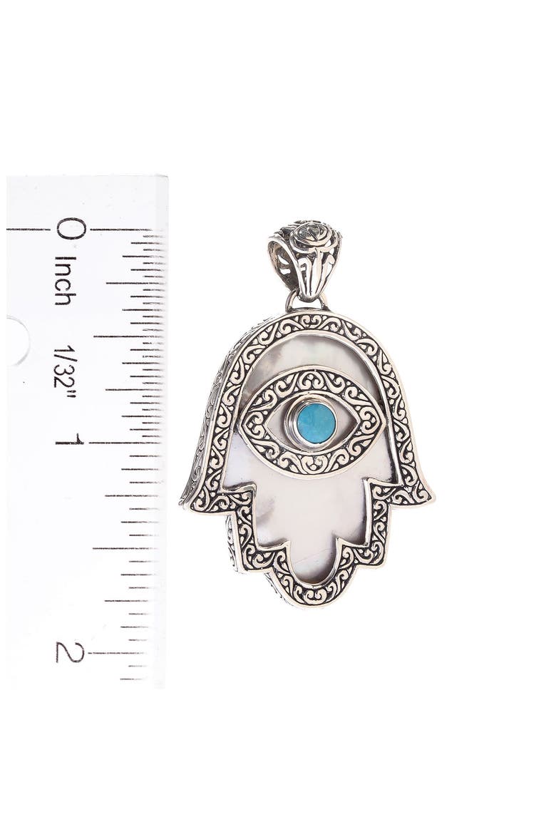 Sterling Silver Mother-of-Pearl & Turquoise Hamsa Pendant, Alternate, color, WHITE