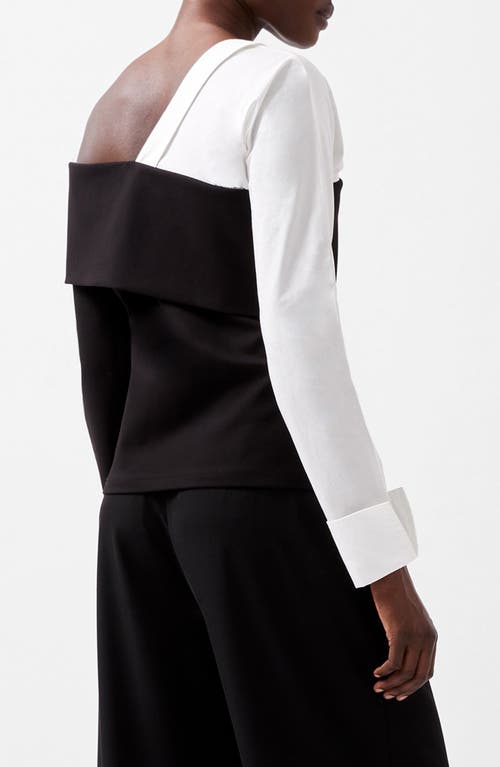 French Connection Xia Mixed Media One-shoulder Top In 01-blackout