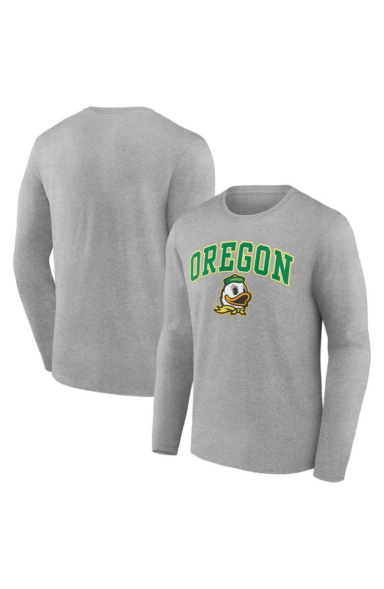 FANATICS Men's Fanatics Branded Heather Gray Oregon Ducks Campus Long Sleeve T-Shirt, Main, color, 