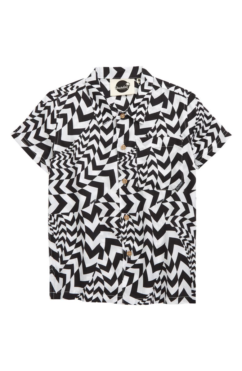 Boardies Kids' Hypnotic Print Button-Up Shirt, Main, color, Black White