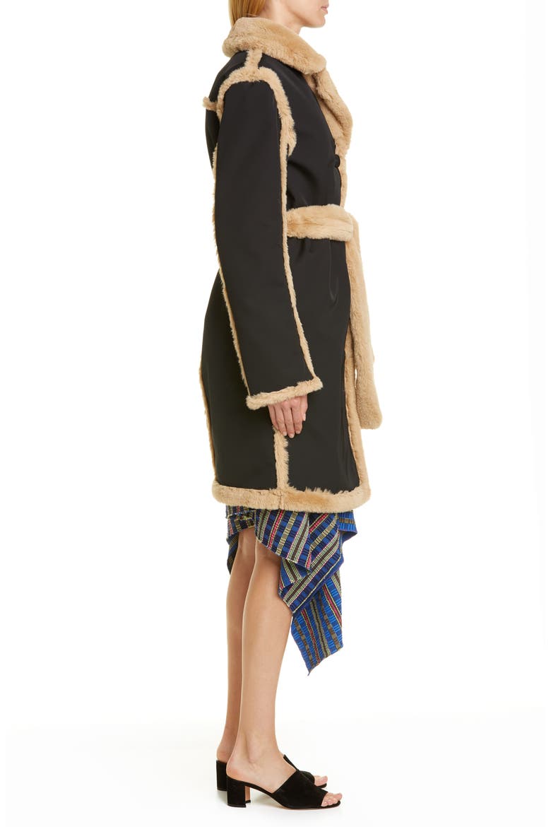 Reversible Faux Fur Coat, Alternate, color, BLACK/ CAMEL