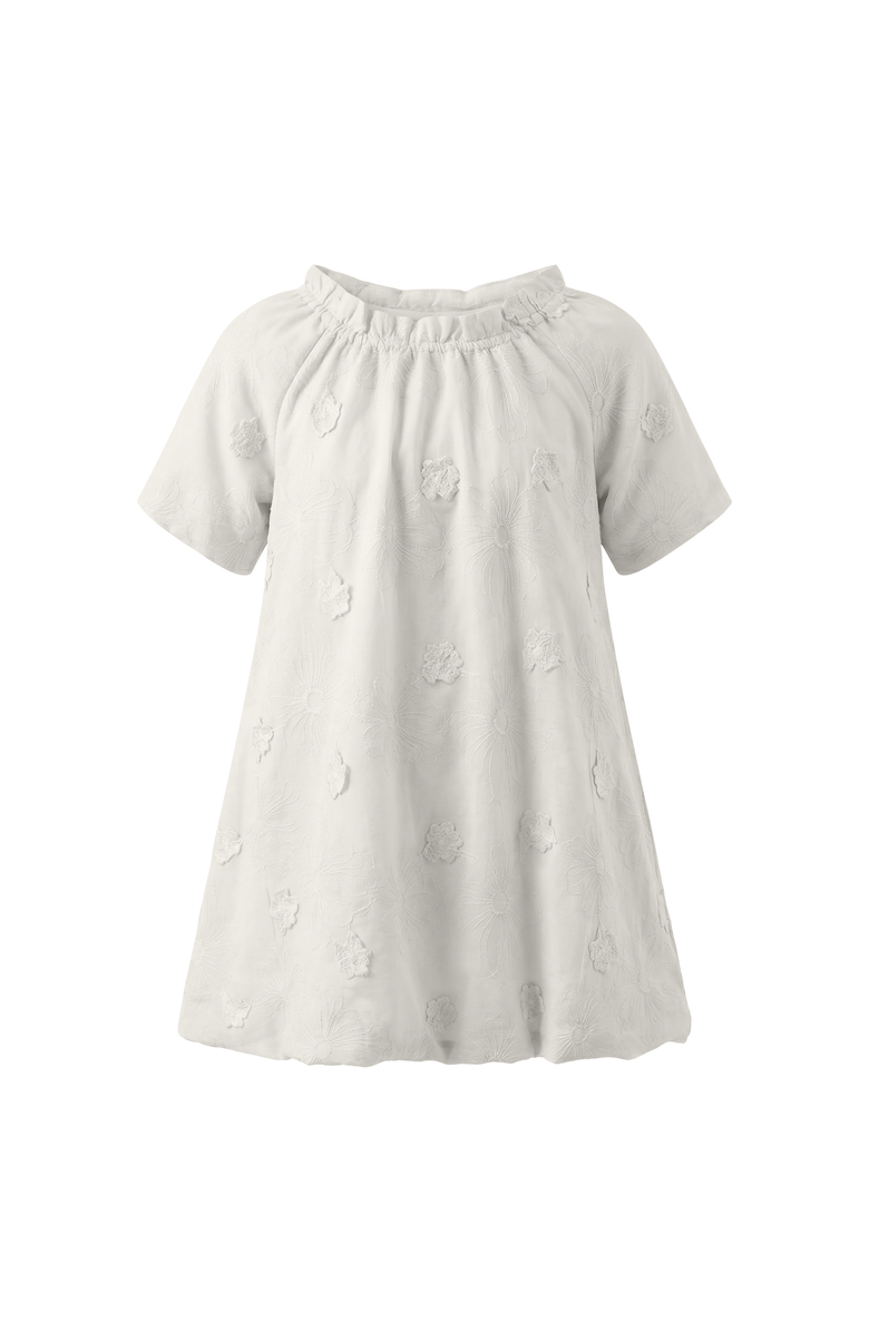Posie & Pistachio Floral Embroidery Applique Shirred Ruffle Dress, Main, color, Ivory