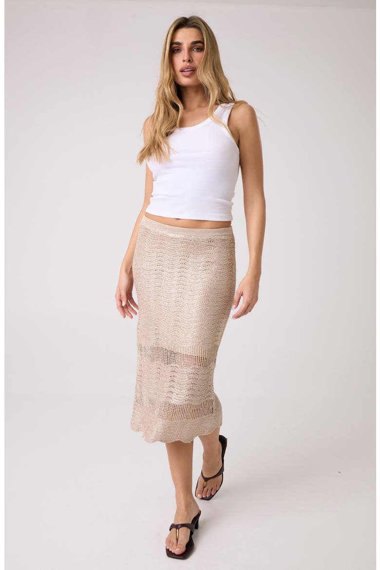 Pointelle Stitch Sequin Midi Skirt, Alternate, color, RUST