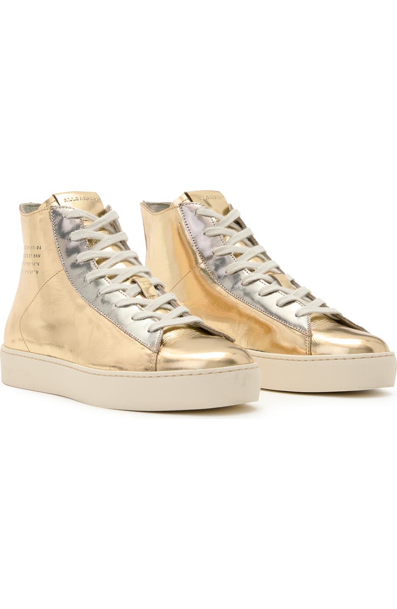 AllSaints Tana Metallic High Top Sneaker, Main, color, Gold/ Silver