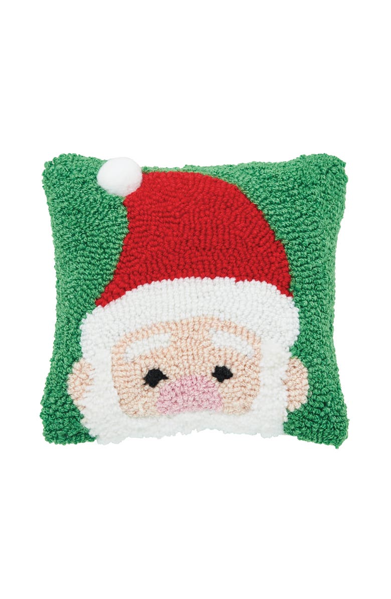 C&F Home Peek-A-Boo Santa Claus Christmas Hooked Green Mini Accent Pillow 8" x 8", Main, color, Green