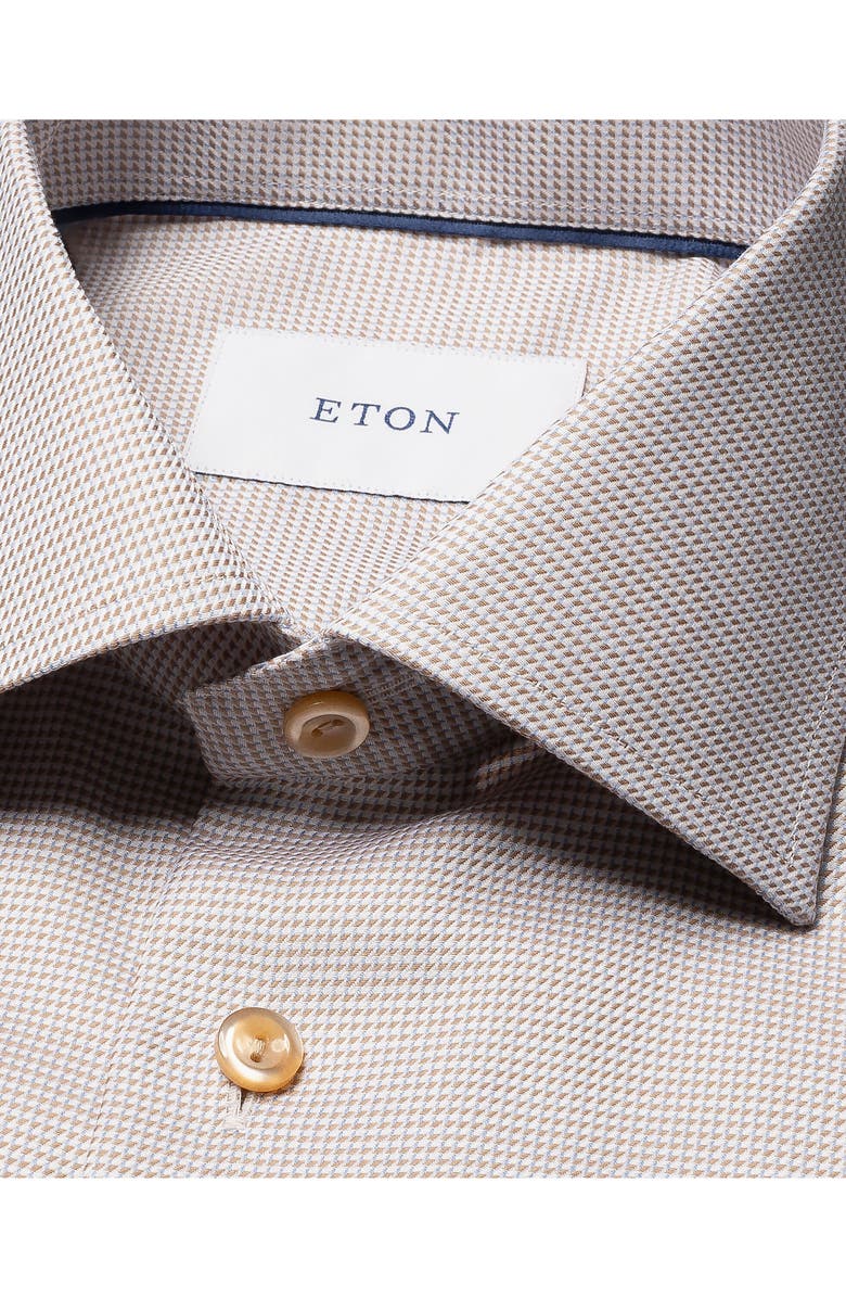 Eton Slim Fit Houndstooth Twill Dress Shirt, Alternate, color, Light Beige