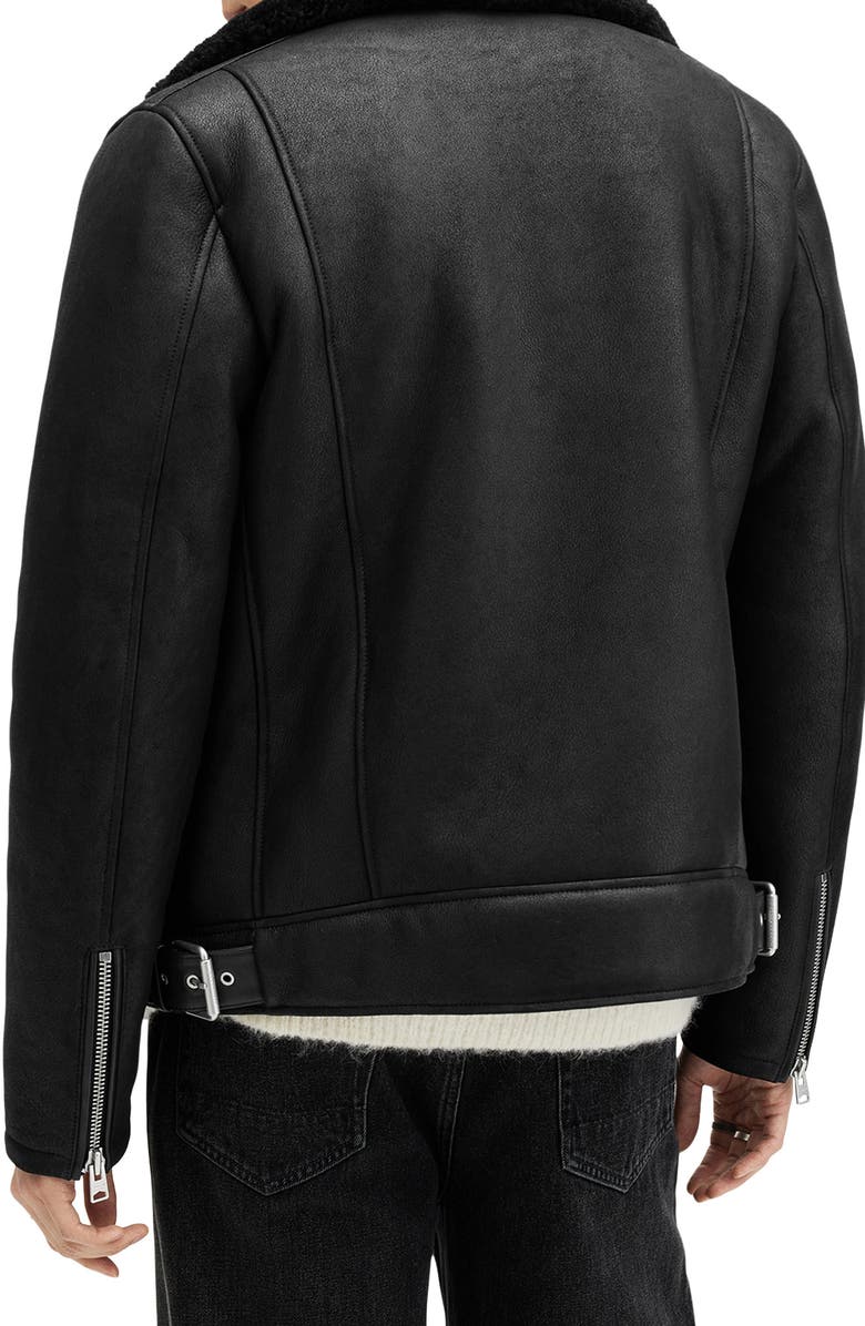 AllSaints Xena Shearling Lined Leather Biker Jacket, Alternate, color, 