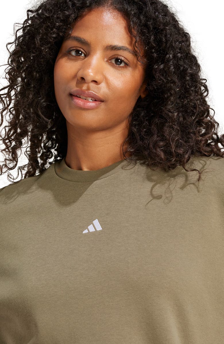 adidas Essentials Small Logo Feel Sweatshirt, Alternate, color, Olive Strata/ White