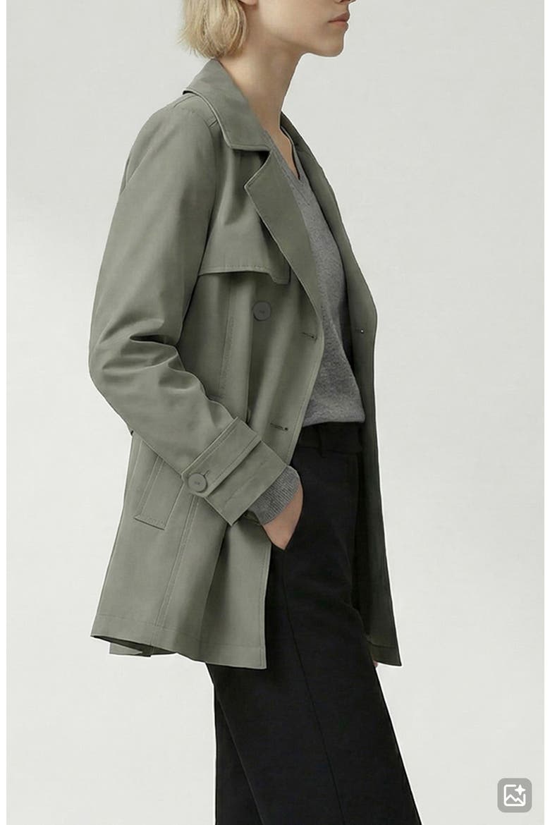 Amina Tie Waist Water Repellent Coat, Alternate, color, SAGE