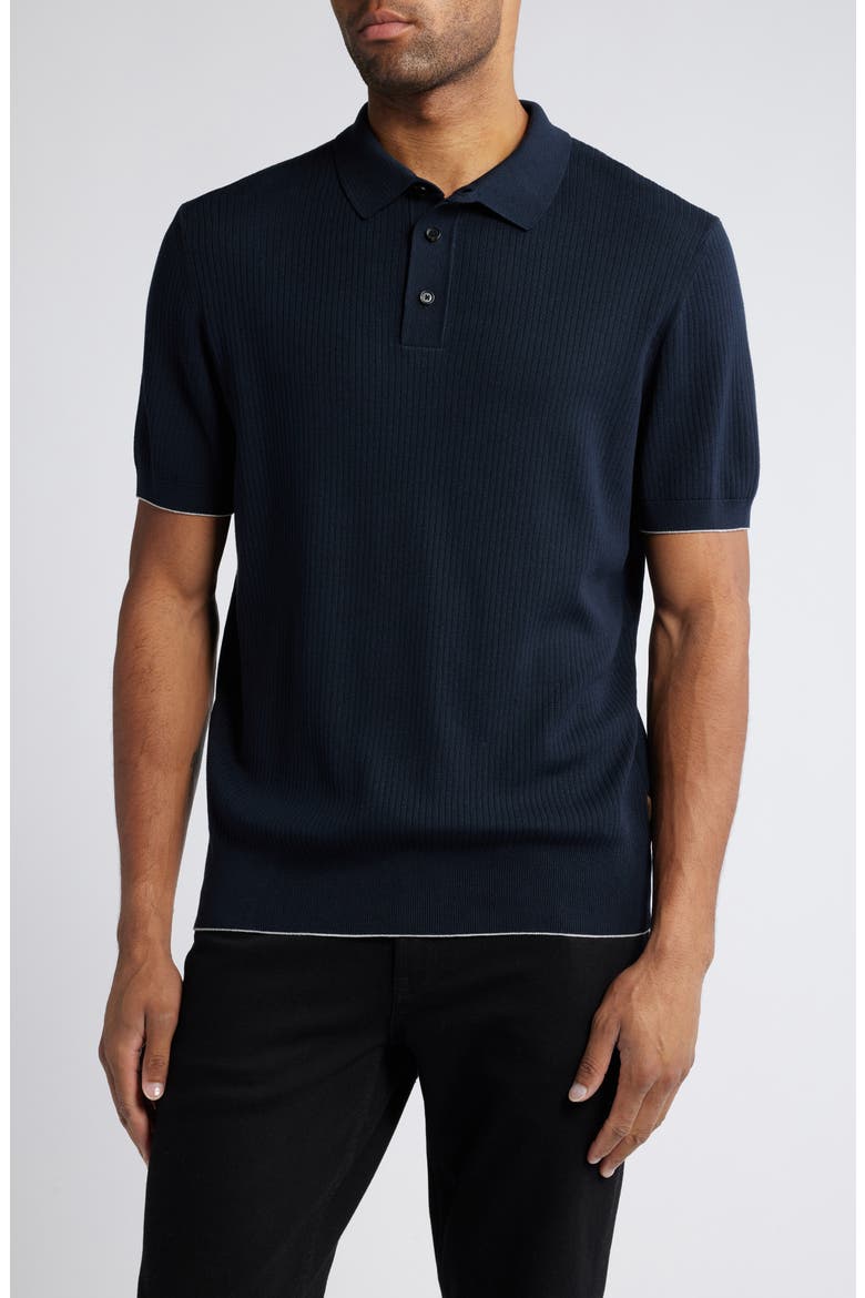 Darco Rib Silk & Cotton Polo, Main, color, DARK BLUE