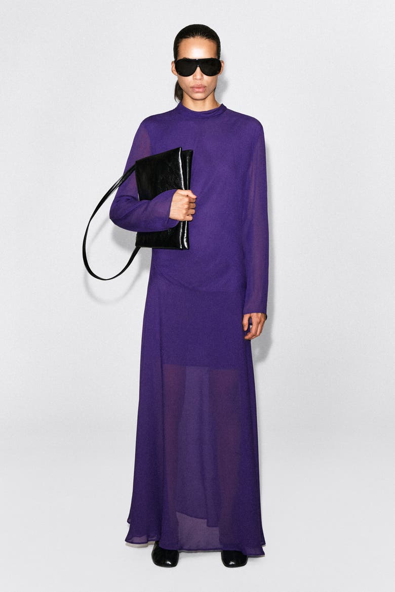 Draped Turtleneck Midi Dress, Alternate, color, PURPLE