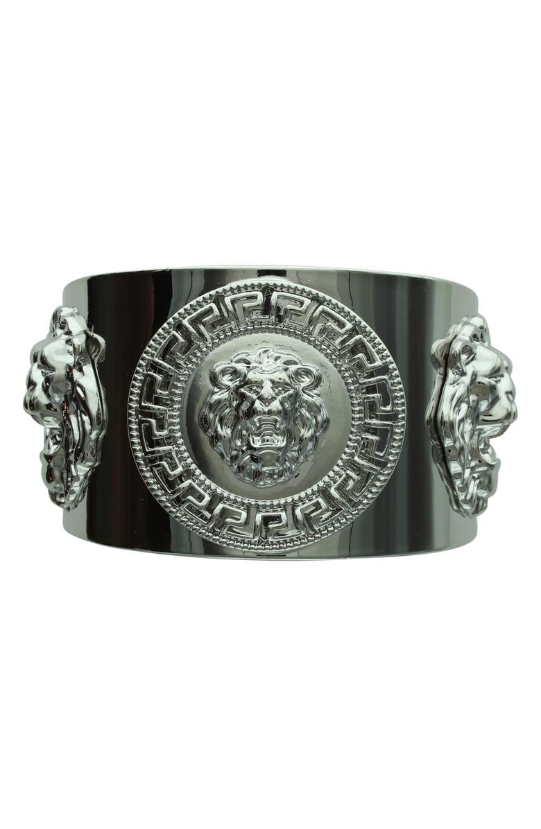 OLIVIA WELLES Lion Head Cuff Bracelet, Main, color, Silver