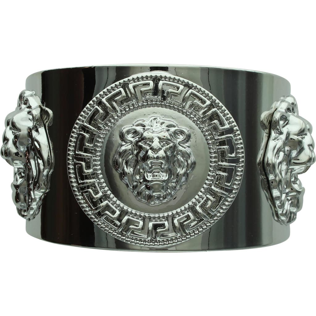 Olivia Welles Lion Head Cuff Bracelet In Silver