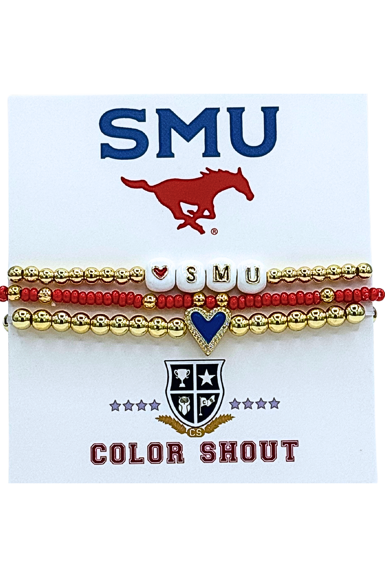 SMU Love My College Bracelet Stack, Main, color, Yellow Gold