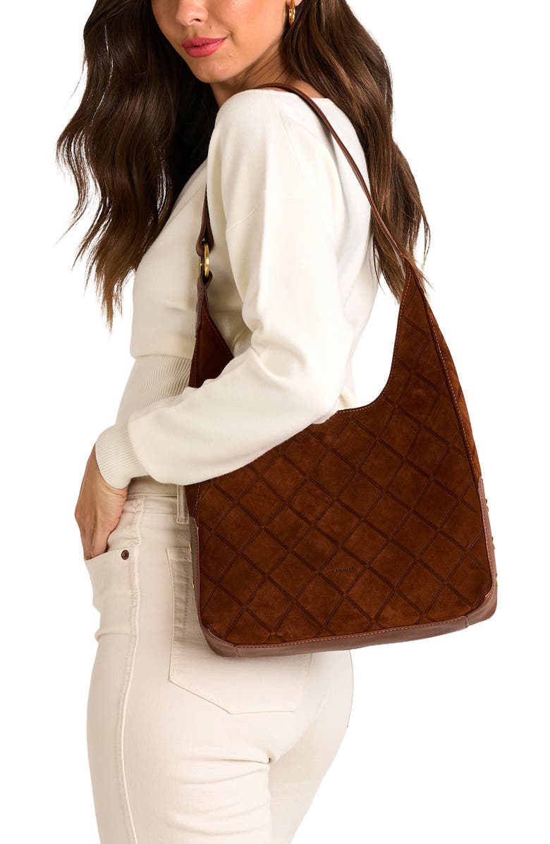 HAMMITT Medium Tim Leather Shoulder Bag, Alternate, color, Chocolate Diamond Suede/Gold