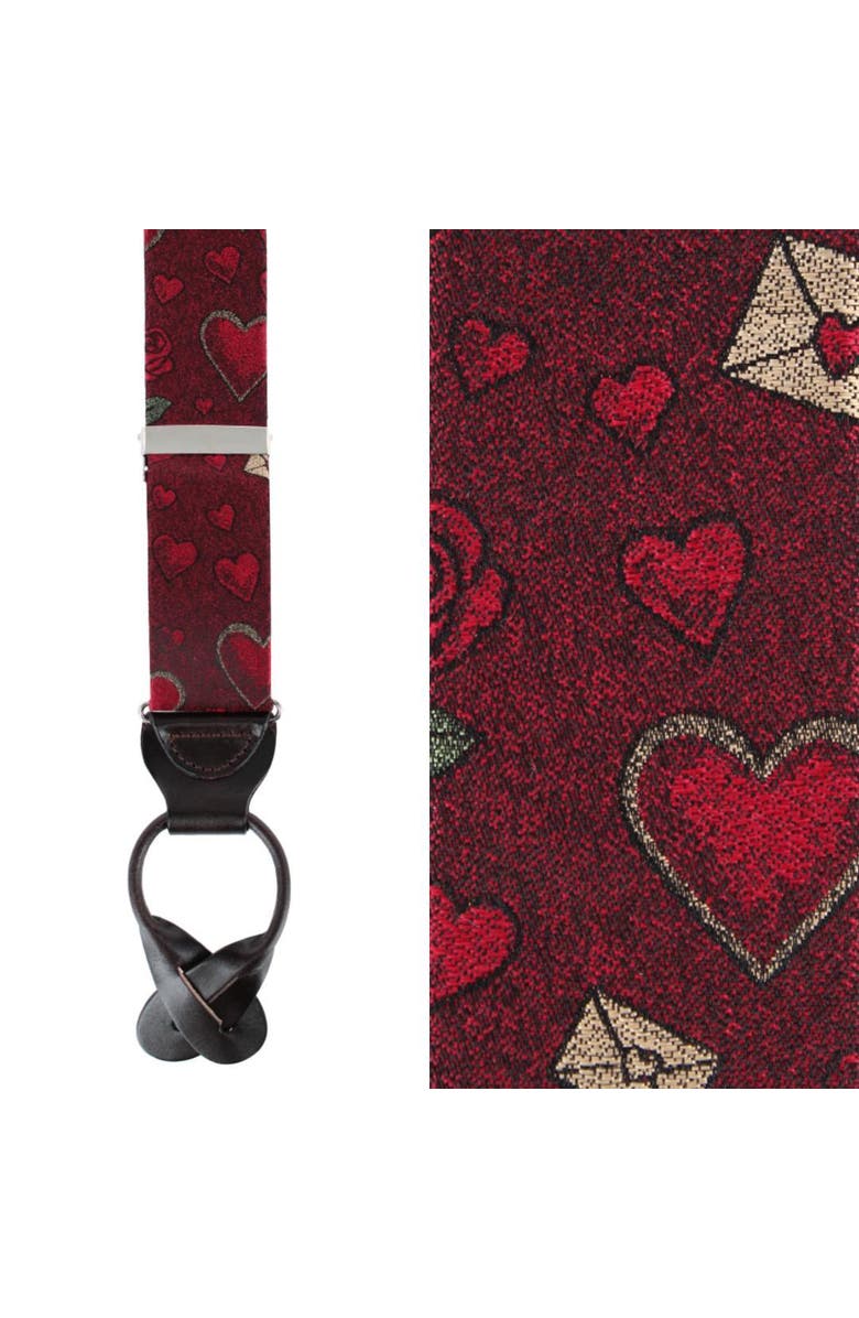 Trafalgar Amor Valentine's Note Silk Button End Suspenders, Main, color, Red