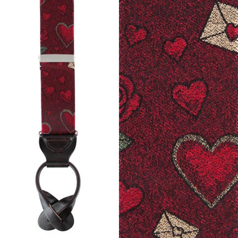 Amor Valentine's Note Silk Button End Suspenders (Braces)