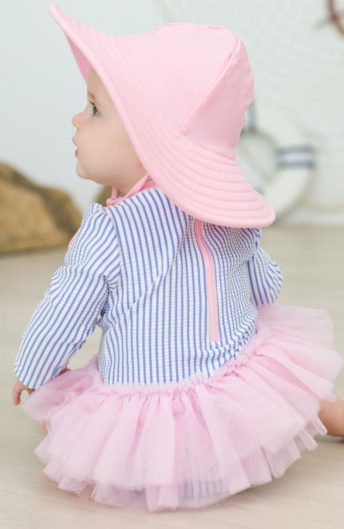 RUFFLEBUTTS RUFFLEBUTTS SEERSUCKER LONG SLEEVE ONE-PIECE SWIMSUIT