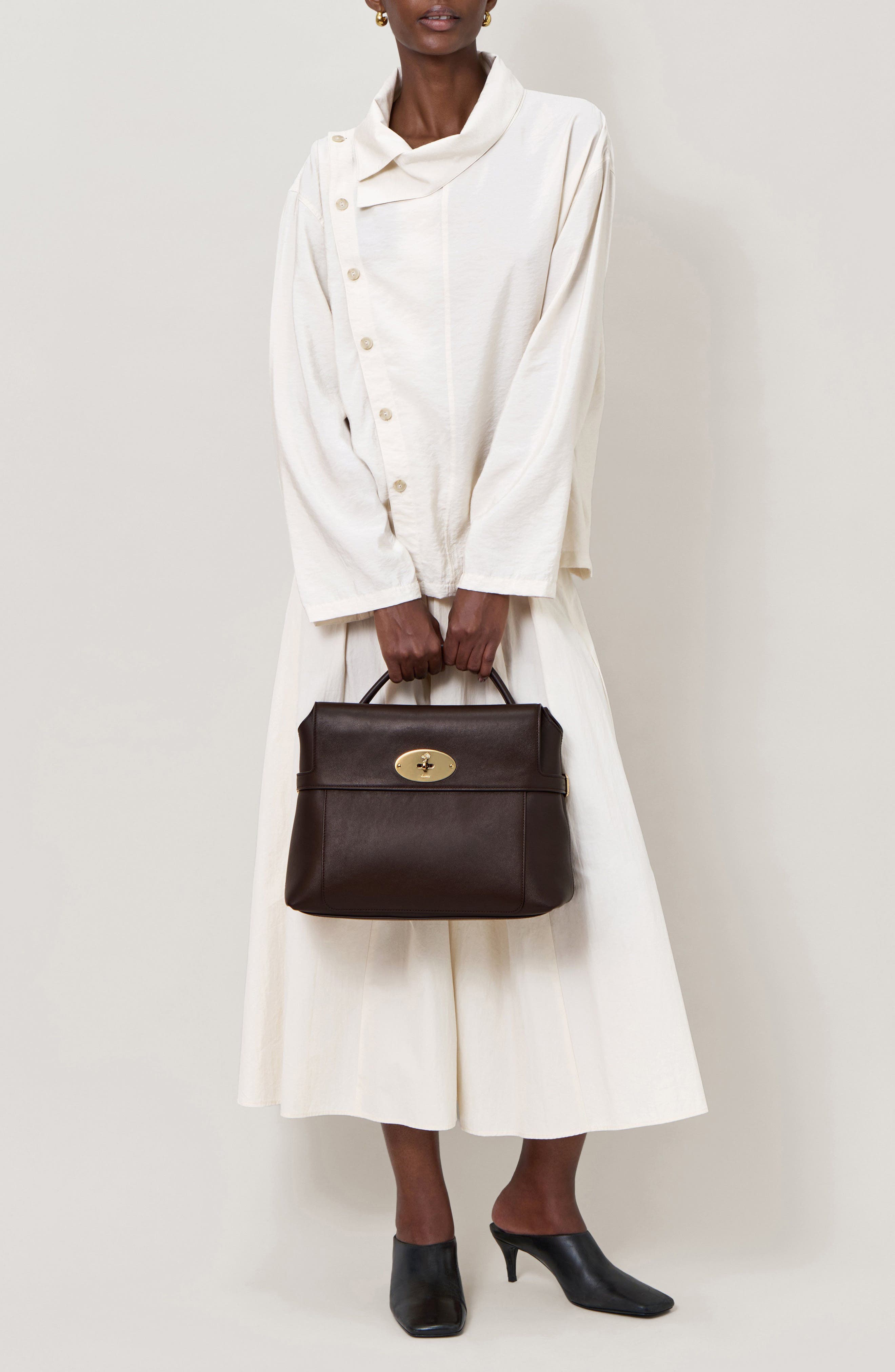 Stevie Leather Top Handle Bag, Alternate, color, EBONY