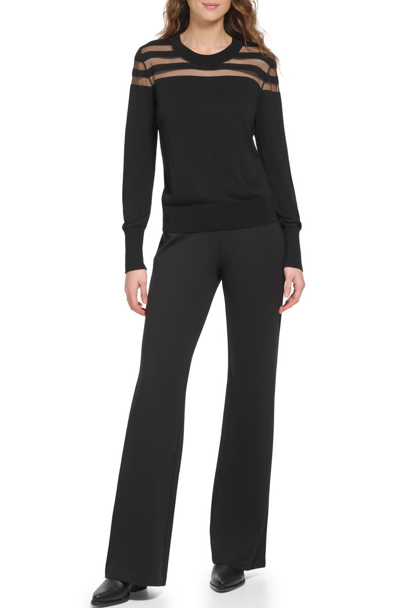 DKNY Sheer Mesh Yoke Turtleneck Sweater, Alternate, color, 