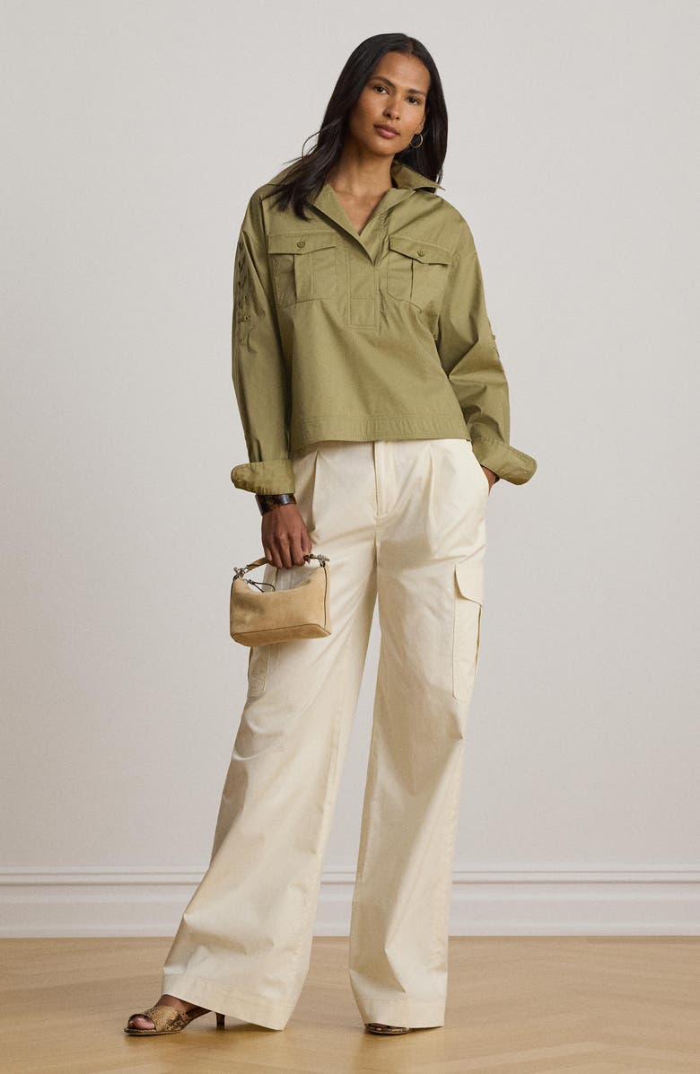 Lauren Ralph Lauren Silky Stretch Cotton Utility Shirt, Alternate, color, Light Agave Green