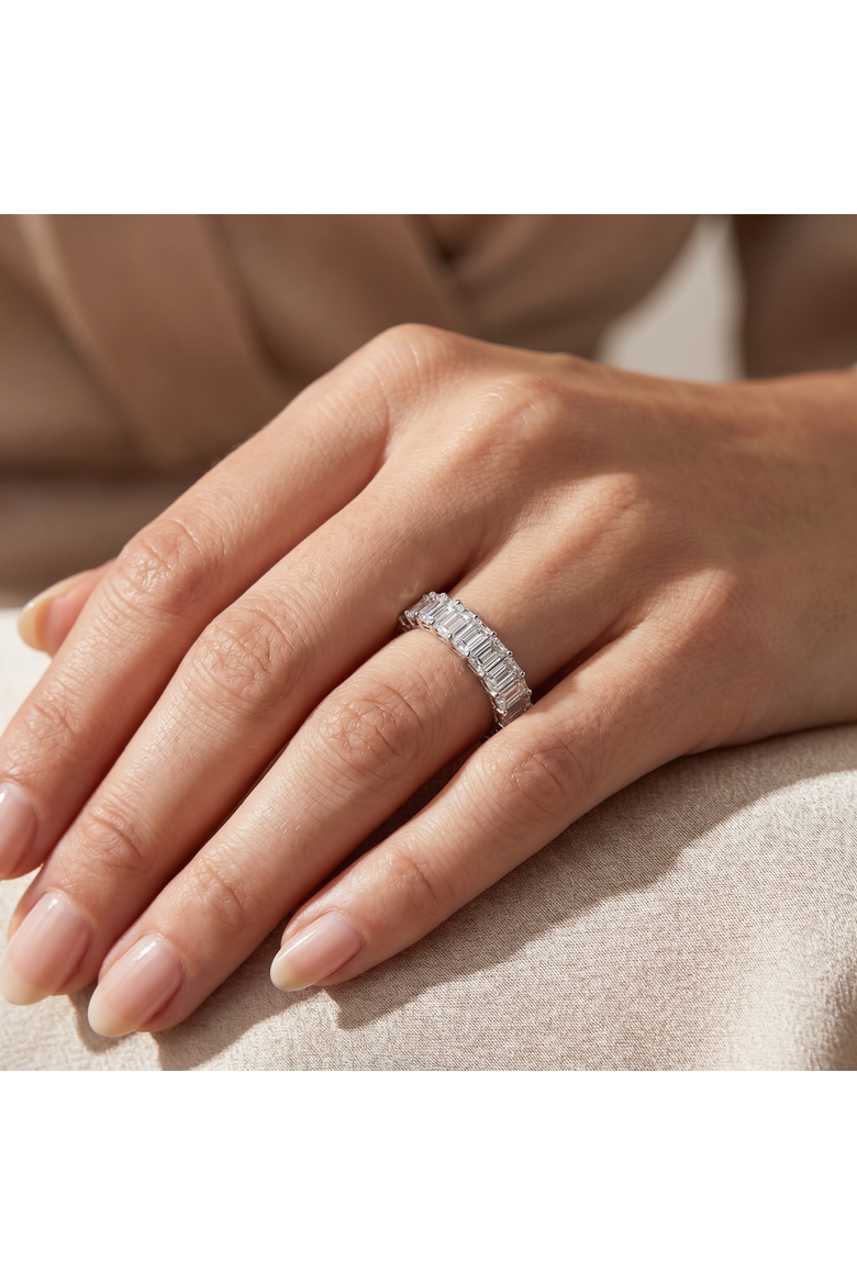 3.60Ct Emerald Diamond U-Prong Wedding Anniversary Ring 14k Gold Lab Grown, Alternate, color, 14k White Gold