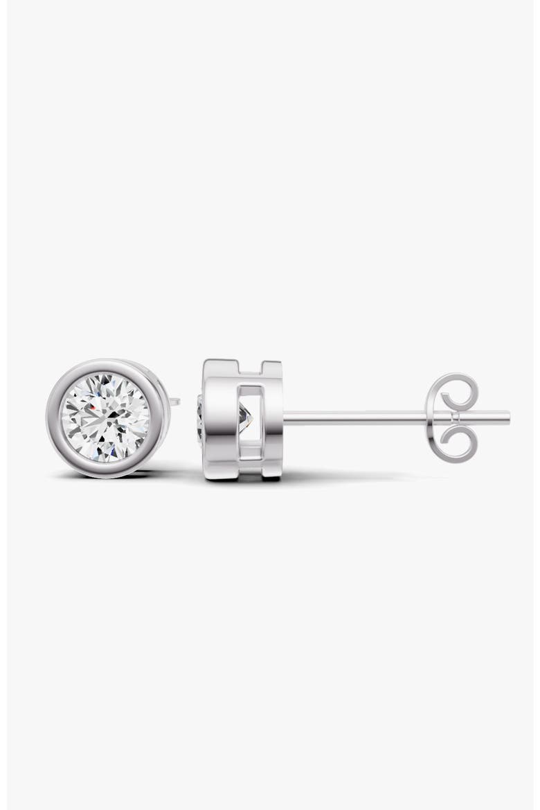 14K Gold Studs 0.75 Carat Sereia Round Bezel, Alternate, color, White Gold
