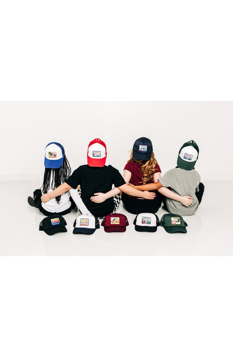 Rey To Z New York Postcard Trucker Hat, Alternate, color, Khaki