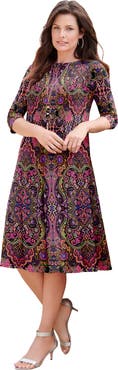 Roaman's Plus Size 3/4 Sleeve Boatneck Swing Dress