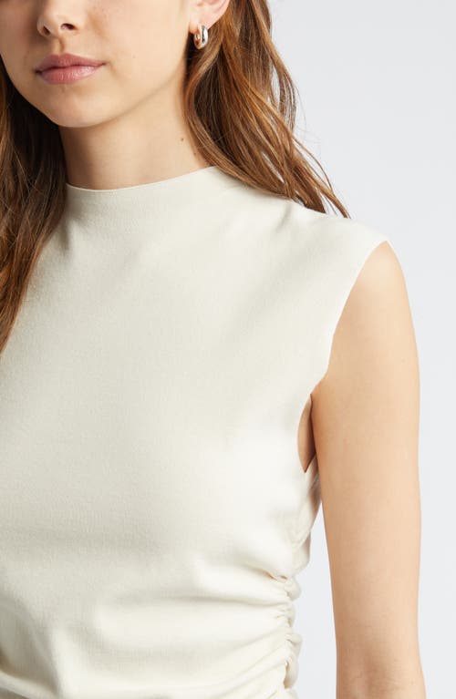 Open Edit Ruched Cap Sleeve Sweater In Ivory Dove