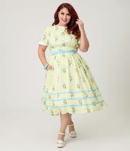 Unique Vintage Plus Size Boatneck Ricrac Swing Dress