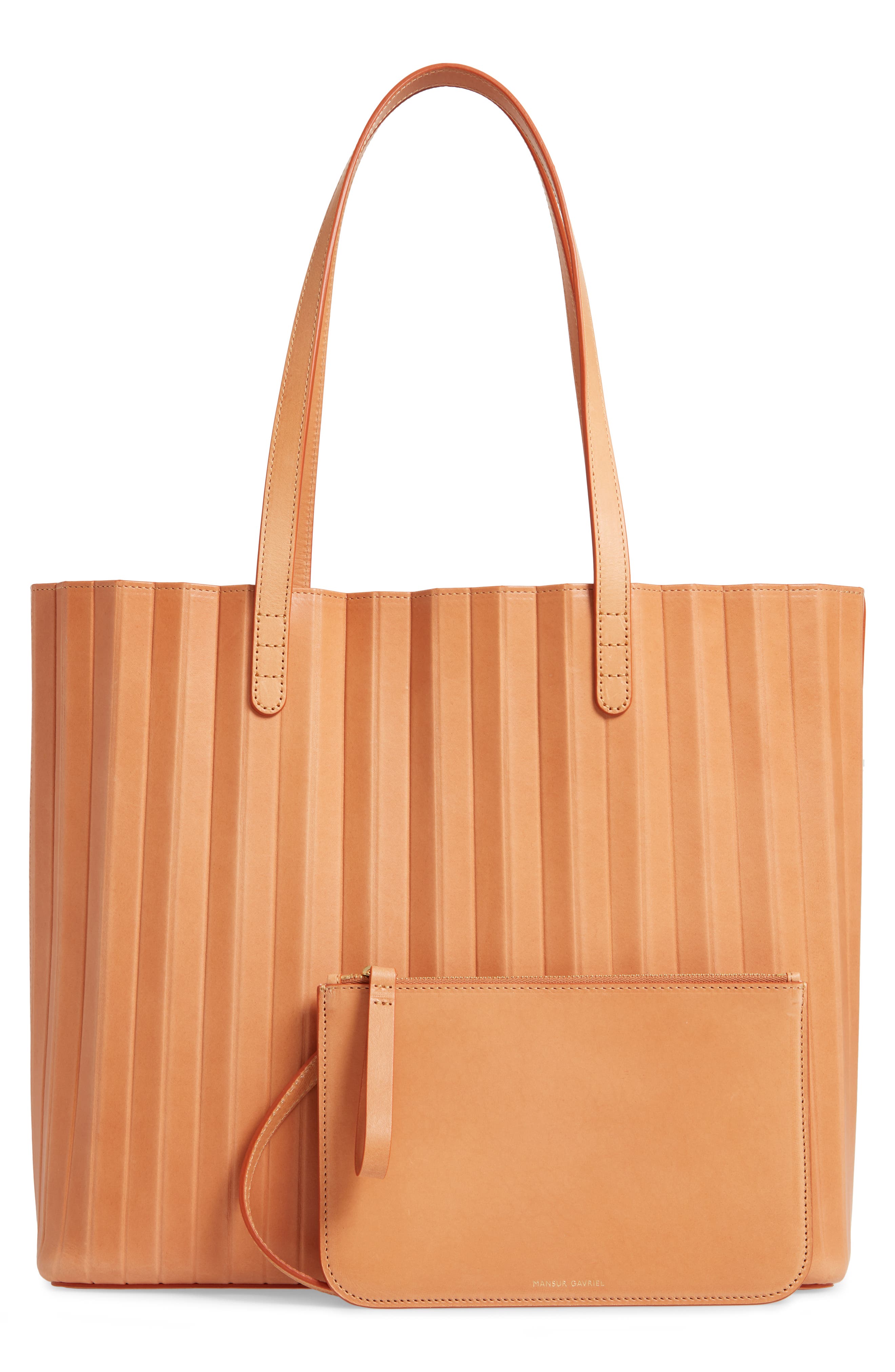 Pleated Leather Tote, Alternate, color, CAMELLO/ ROSA