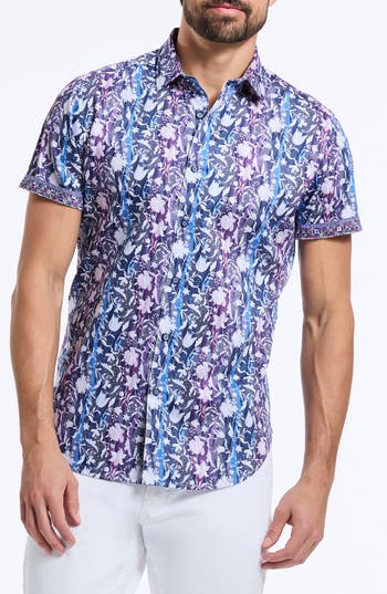 Robert Graham Zorin Short Sleeve Cotton Button-up Shirt In Blue