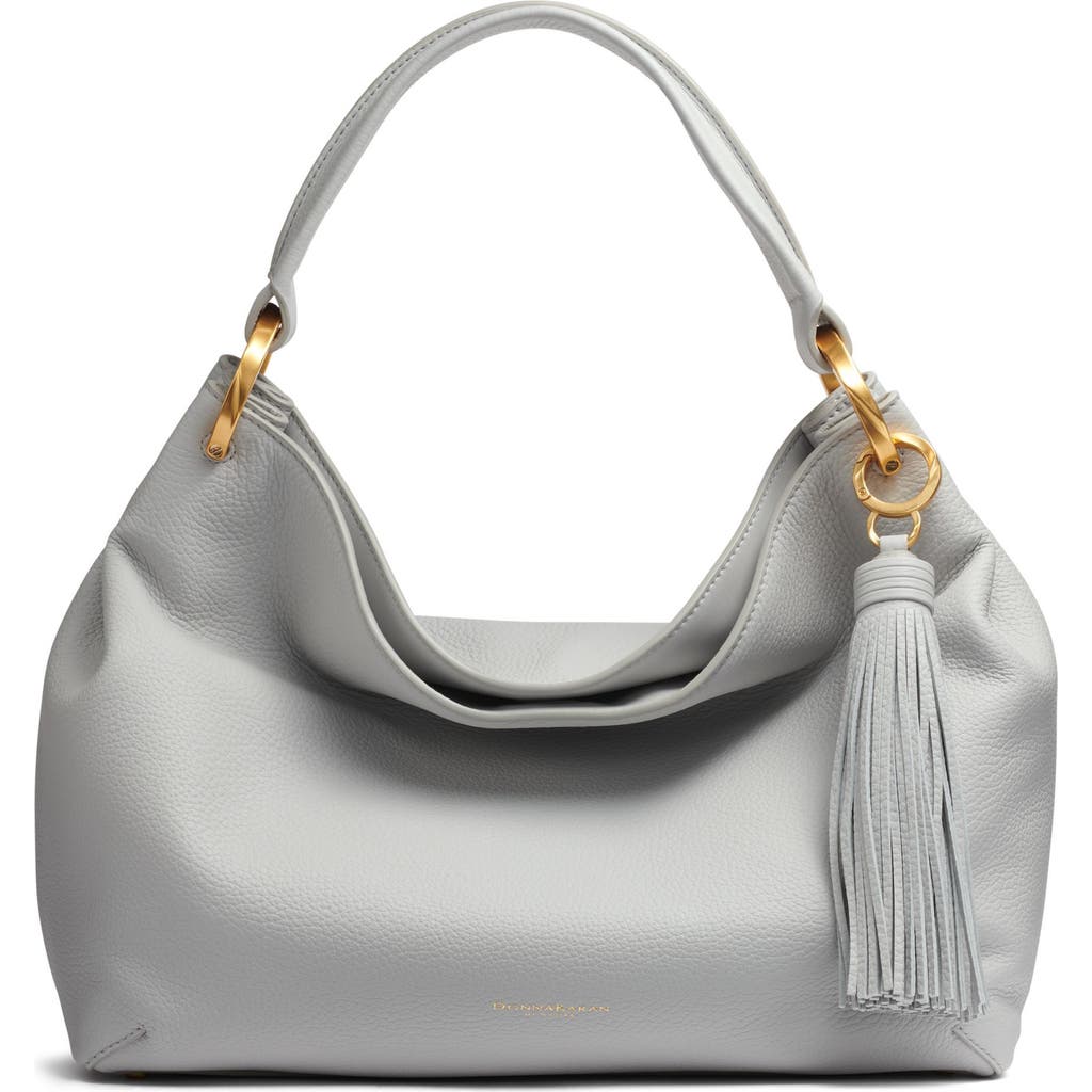 Donna Karan Glenwood Leather Shoulder With Tassel Detail In Pearl Grey