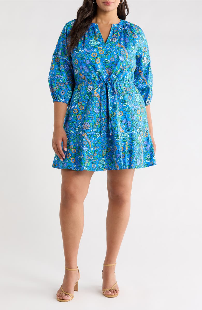 SUGARLIPS Floral Dabria Cotton Dress, Main, color, Blue-Greens