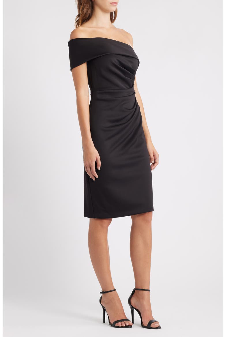 Social Off the Shoulder Scuba Knit Cocktail Dress, Alternate, color, BLACK