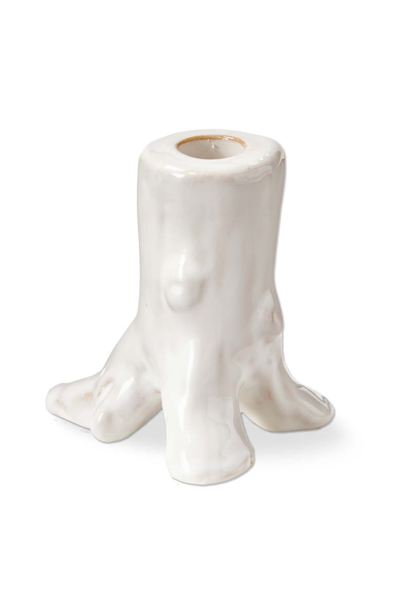 Small White Ceramic Tree Trunk Candle Holder for Christmas, Main, color, White