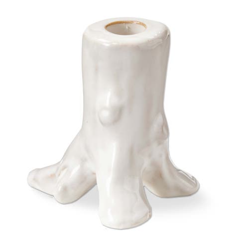Small White Ceramic Tree Trunk Candle Holder for Christmas