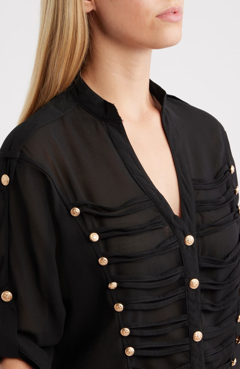 NIKKI LUND Jameson Button Embellished Semisheer Top, Alternate, color, Black