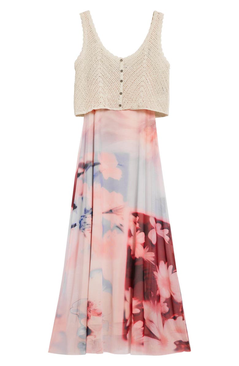 Desigual Crochet Bodice Floral Block Midi Dress, Alternate, color,