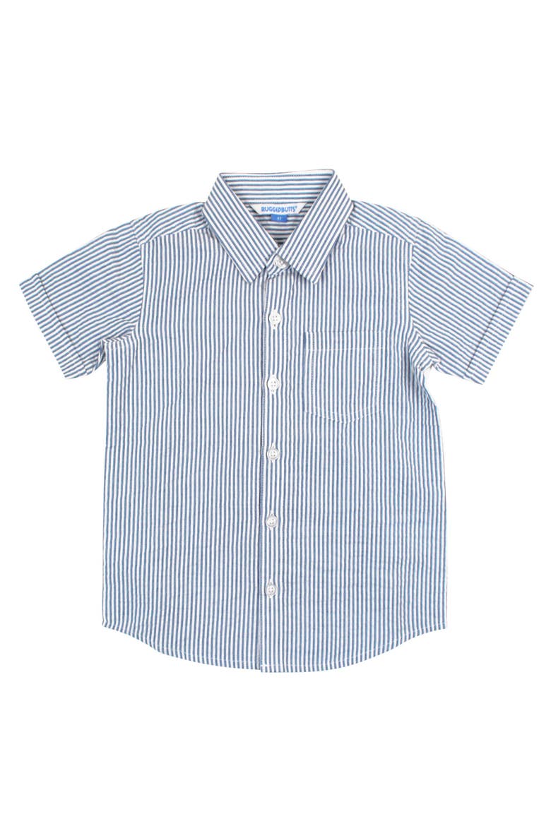 Boys Short Sleeve Button Down Shirt, Main, color, Classic Blue Seersucker