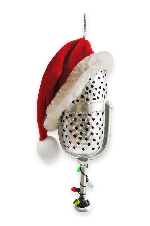 Santa Hat Vintage Microphone Glass Ornament