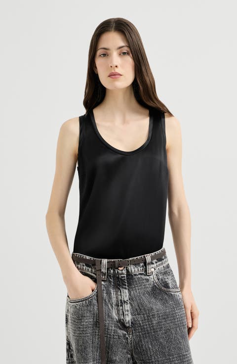Stretch silk satin top