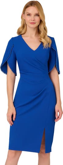 NEW Adrianna top Papell Pleated Detail Textured Crepe Sheath Dress 8