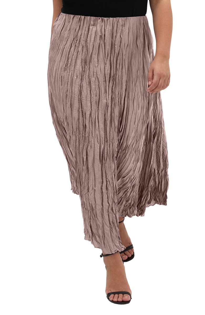 City Chic Imogen Pleated Crinkle Midi Skirt, Main, color, Mink