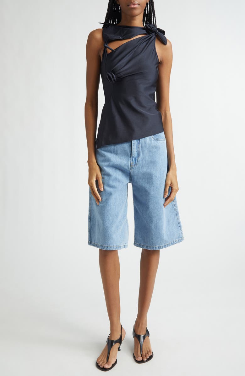 Coperni Rosette Cutout Asymmetric Jersey Top, Alternate, color, Black Blk