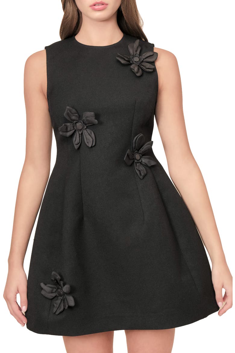 Loretta Floral Appliqué Minidress, Alternate, color, BLACK