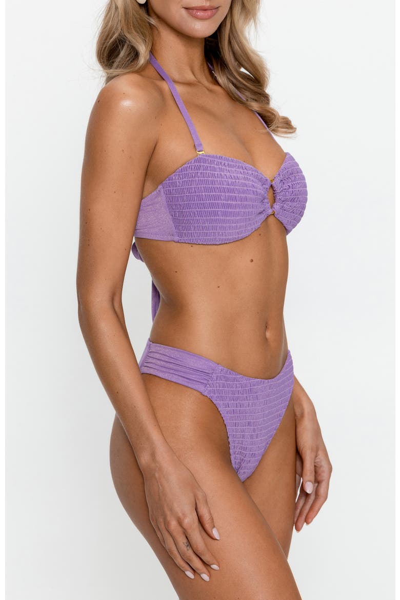 Smocked Bandeau Bikini Set with Ring Detail, Alternate, color, Purple
